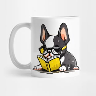 Boston Terrier With Glasses Reading a Book Mug